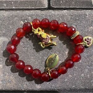 Red crystal endurance elephant charm beaded elegant sparkly bracelet